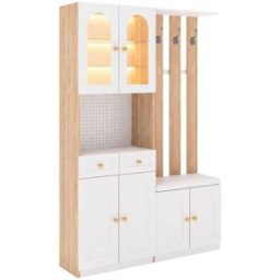 Urban Meuble Zapatero blanco 2 puertas abatibles, diseño de lamas