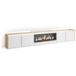 Skraut home Mueble tv efecto madera blanco roble 315x35x50cm chimenea efecto fuego