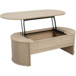 Oviala Mesa de centro ovalada con mesa elevable efecto madera clara