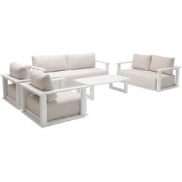 Kerama Conjunto de jardín 7 plazas de aluminio blanco y cojines beige
