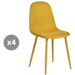 Meubles Cosy Juego de 4 sillas tapizadas en tela, estructura metálica, amarillo