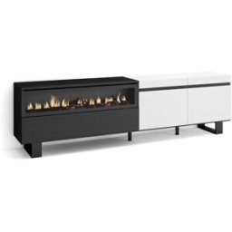Skraut home Mueble tv efecto madera blanco y negro 200x35x57 chimenea efecto fuego