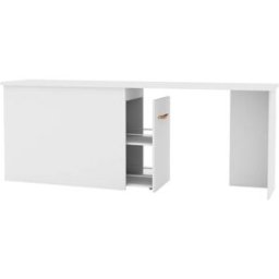 MueMue Escritorio con zapatero 90 blanco cuero 76,5x202x45