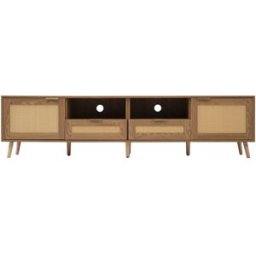 MODFU Mueble tv diseño ratán con 2 puertas y 2 cajones 200 cm, roble