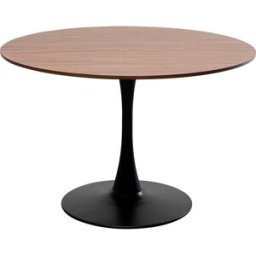 Kare Design Mesa redonda de 110cm tablero mdf color nogal y base en acero negro
