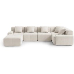 MILYsofa Sofá esquinero 5 plazas con chaise longue chenilla blanco marfil