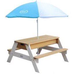 Axi Mesa de picnic con arena y agua con sombrilla, madera, marrón/blanco