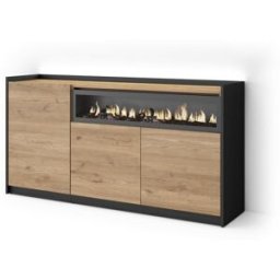 Skraut home Aparador efecto madera roble y negro 156x37x80cm chimenea efecto fuego