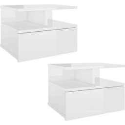 Maison Chic Juego de 2 mesita de noche flotante madera blanco brillo 40x31x27 cm