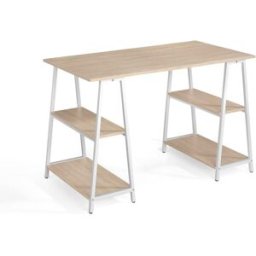 Hispanohogar Mesa de escritorio melamina roble patas blancas 76x120x60 cm