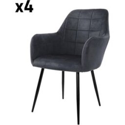 ECD Germany 4x Sillas de comedor en tapizado gris oscuro con patas de acero