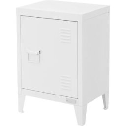 ML-Design Mesita de noche de metal blanco 40x30x58 cm diseño industrial 1 puerta