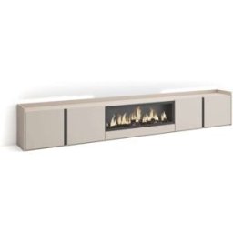 Skraut home Mueble tv efecto madera beige 315x35x50cm chimenea efecto fuego