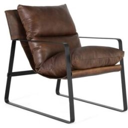 GINER Y COLOMER Sillón en cuero natural y metal marrón