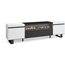 Skraut home Mueble tv efecto madera blanco y negro 200x35x57 chimenea efecto fuego