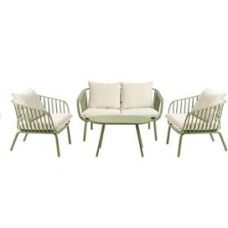 Kenay Home Conjunto de jardín 4 plazas y una mesa metal verde