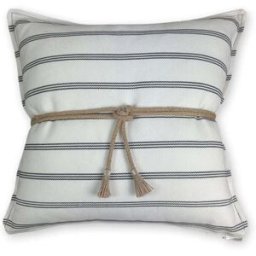 TAPIDECOR Cojín exterior rayas azul nudo yute relleno premium 50x50