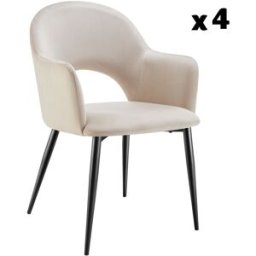 Tectake 4 sillas de comedor aspecto terciopelo 57 x 61,5 x 87,5 cm crema