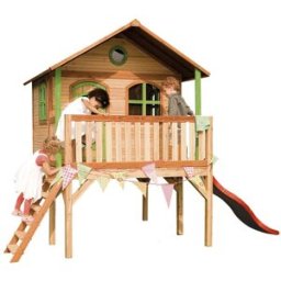 Axi Casita infantil con tobogán rojo, madera fsc, marrón/verde