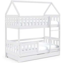 Furnlux Cama casita de madera maciza de pino color blanco 80x190