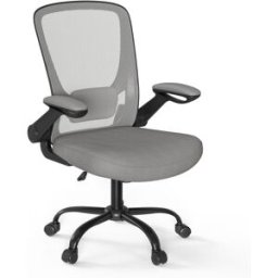 SONGMICS Silla de oficina de malla con apoyabrazos abatibles de color gris