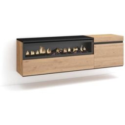 Skraut home Mueble tv efecto madera roble y negro 150x35x45 chimenea efecto fuego