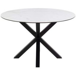 Drawer Mesa de comedor redonda de 4 plazas en cerámica y metal - blanco