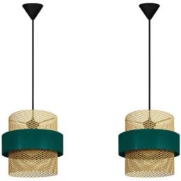 Tosel Suspensión Lot 2 bicilíndrico metal blanco pantalla verde oro