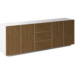 Whous Aparador 220 cm 4 puertas 3 cajones efecto cannetè blanco mate/madera