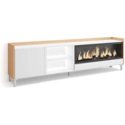 Skraut home Mueble tv efecto madera blanco roble 212x35x61cm chimenea efecto fuego