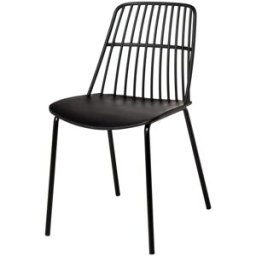 Koketto Home Silla de polipropileno negro con asiento a rayas y patas de metal.