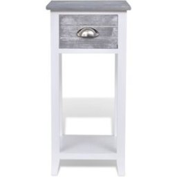 Maison Chic Mesita de noche con 1 cajón madera gris y blanca 30x30x63 cm