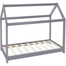 ML-Design Cama infantil casa 80x160cm color gris claro con listones madera pino