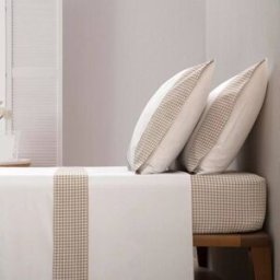 Casa da Laura Sábanas 100% algodón 200 hilos cuadrado de vichy marrón cama 135/140