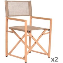 NIYLO Conjunto de 2 sillas de aluminio y ratán beige 56x49x86 cm