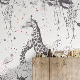 Acte Deco Papel pintado panorámico escenas de jirafas, gris claro 510