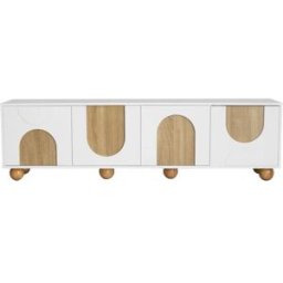MODFU Mueble TV 175cm 4 compartimentos, diseño minimalista, Natural/Blanco