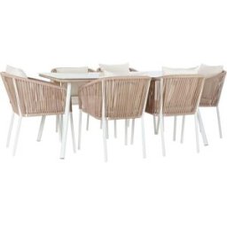 NIYLO Mesa y sillas de jardín de aluminio beige 6 plazas