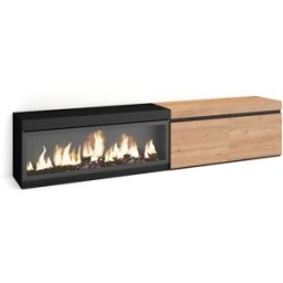 Skraut home Mueble tv efecto madera roble negro 208x35x45cm chimenea efecto fuego