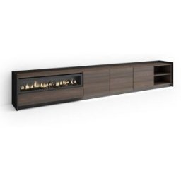 Skraut home Mueble tv efecto madera roble negro 310x37x50cm chimenea efecto fuego