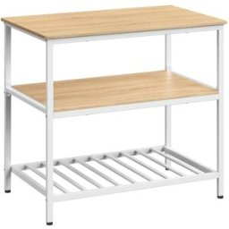 VASAGLE Isla de cocina de 3 niveles de color beige y blanco