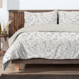 Manterol Juego funda nórdica algodón estampado floral beige - CAMA 150/160cm