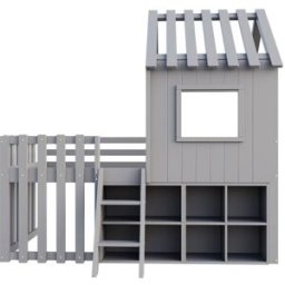 OKWISH Cama infantil gris de madera maciza con techo 90x200 cm