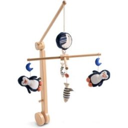 Sauthon Móvil musical de madera con pingüinos de juguete