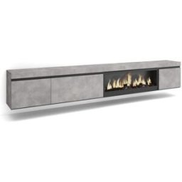 Skraut home Mueble tv efecto madera cemento 288x35x45cm chimenea efecto fuego