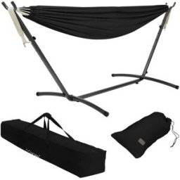 ML-Design Hamaca doble negra con soporte para 2 personas con bolsa de transporte