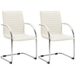 CLP Set de 2 sillas cantiléver con asiento en simil cuero blanco