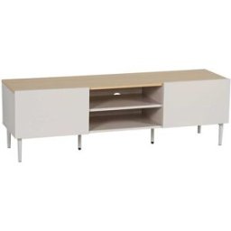 sweeek Mueble de tv de metal y decoración de madera 2 puertas, 140cm, beige