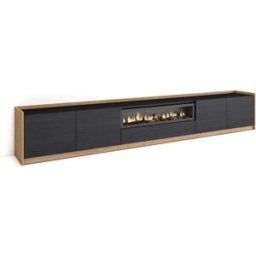 Skraut home Mueble tv efecto madera negro roble 310x37x50cm chimenea efecto fuego