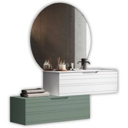 AQA DESIGN Mueble de baño con espejo lavabo derecha 4 piezas en mdf blanco/verde